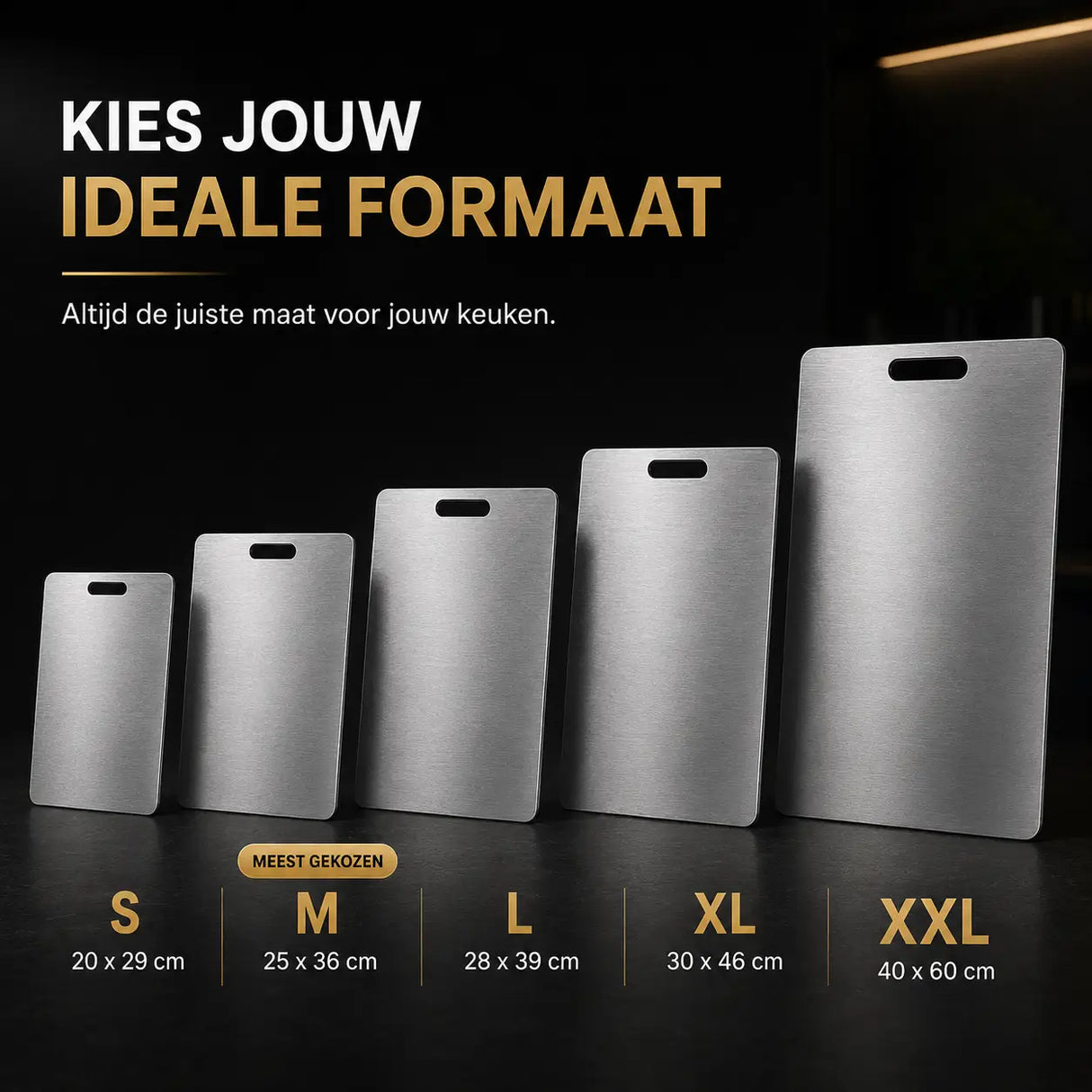 SafeCut™ titanium snijplank van Middo in verschillende formaten S, M, L, XL en XXL voor elke keuken