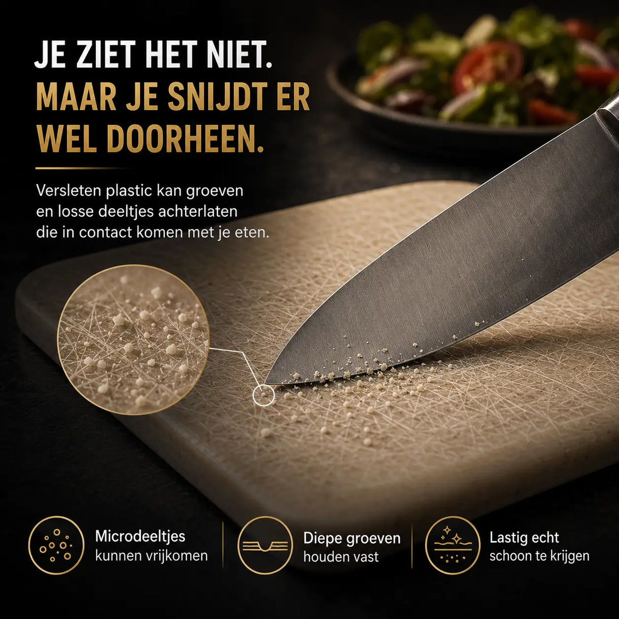 SafeCut™ titanium snijplank van Middo helpt plasticcontact en microdeeltjes van plastic snijplanken te vermijden