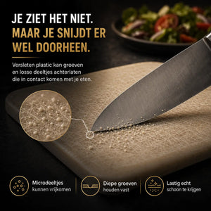 SafeCut™ titanium snijplank van Middo helpt plasticcontact en microdeeltjes van plastic snijplanken te vermijden