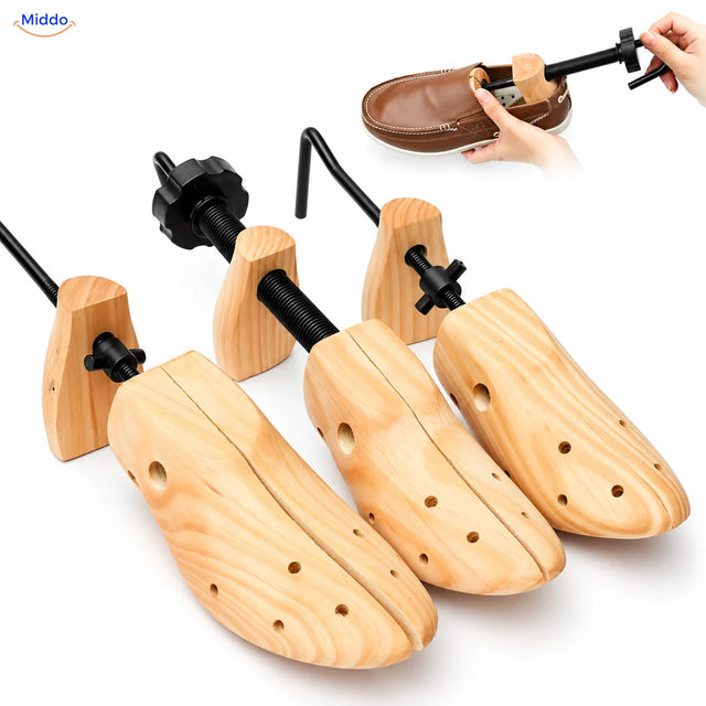 Houten ShoeStretcher Pro schoenoprekker met verstelbaar hielblok.