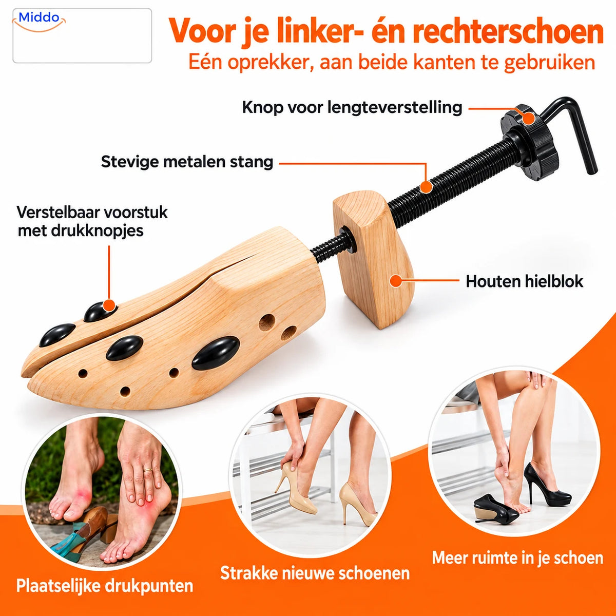 Verstelbare schoenoprekker voor de linker- en rechterschoen.