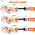 Afmetingen van de kleine, middelgrote en grote schoenoprekker.