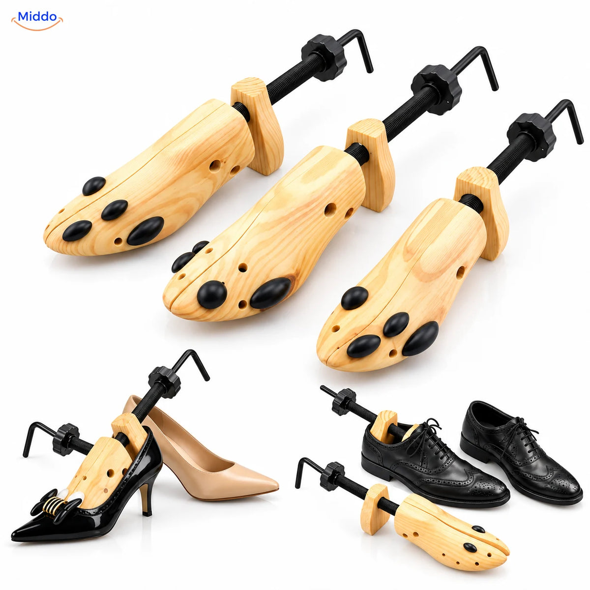 Houten schoenoprekkers voor pumps en veterschoenen.