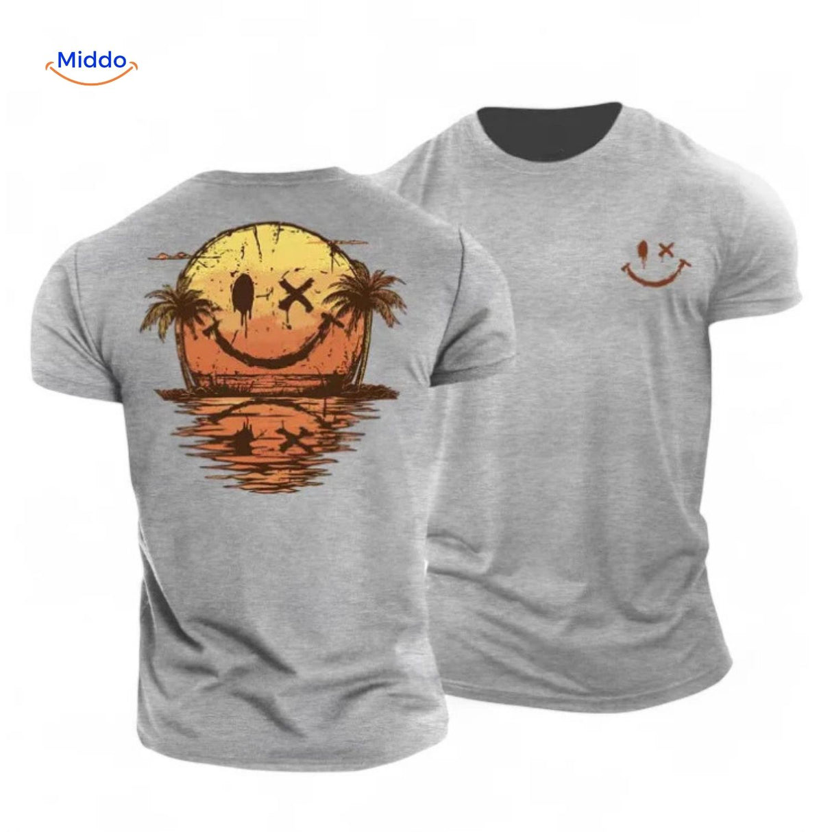 smileywave t shirt smiley zonsondergang print grijs www.middo.nl