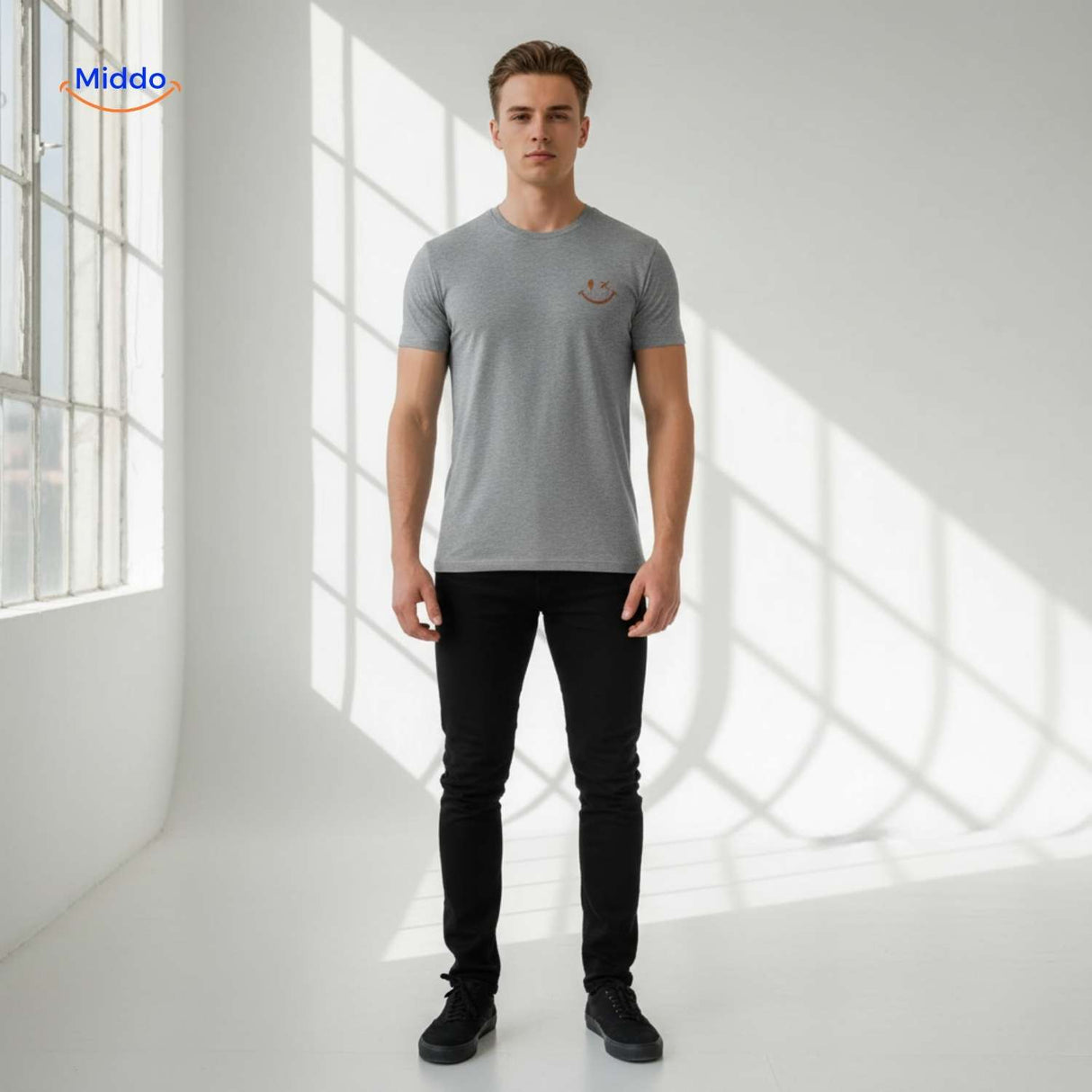 smileywave tshirt grijs casual basic voor heren www.middo.nl