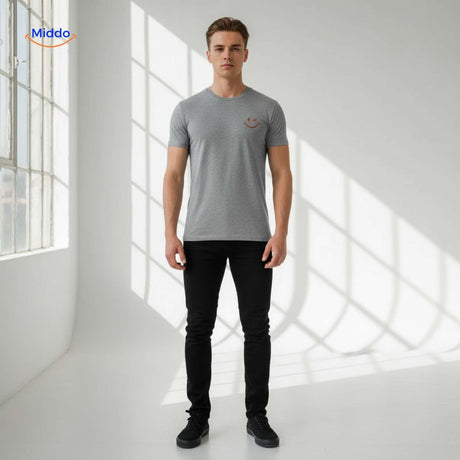 smileywave tshirt grijs casual basic voor heren www.middo.nl