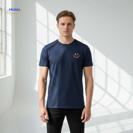 smileywave tshirt navy blauw casual look www.middo.nl