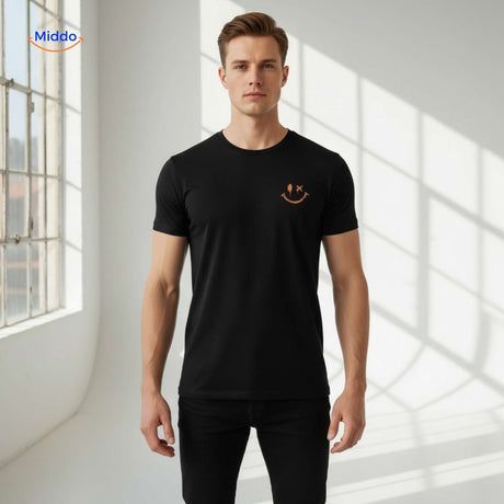 smileywave tshirt zwart strak design casual herenmode www.middo.nl