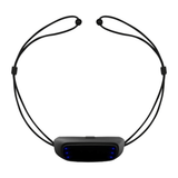 Zwarte anti-snurk halsband met blauwe LED-lampjes en verstelbare koorden.