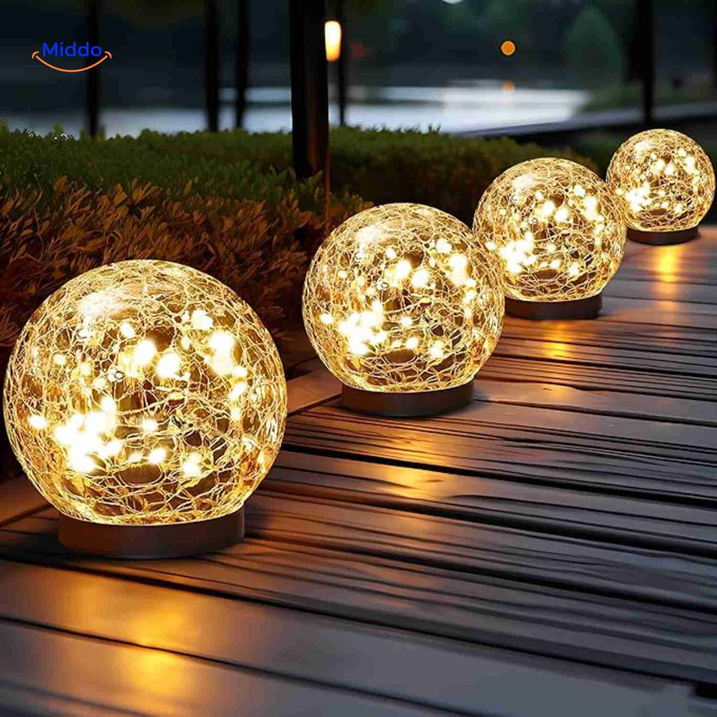 solvion lamp warme led bolverlichting langs terraspad www.middo.nl