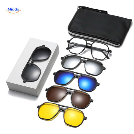 solvizo zonnebril 5 in 1 magnetische zonnebril met wisselbare lenzen en etui www.middo.nl