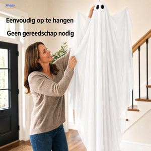 SpookGlow™ zonder verlichting, wit hangend spook dat zonder gereedschap wordt opgehangen