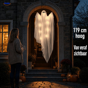 SpookGlow™ met warmwitte lichtslinger van ca. 119 cm bij een voordeur