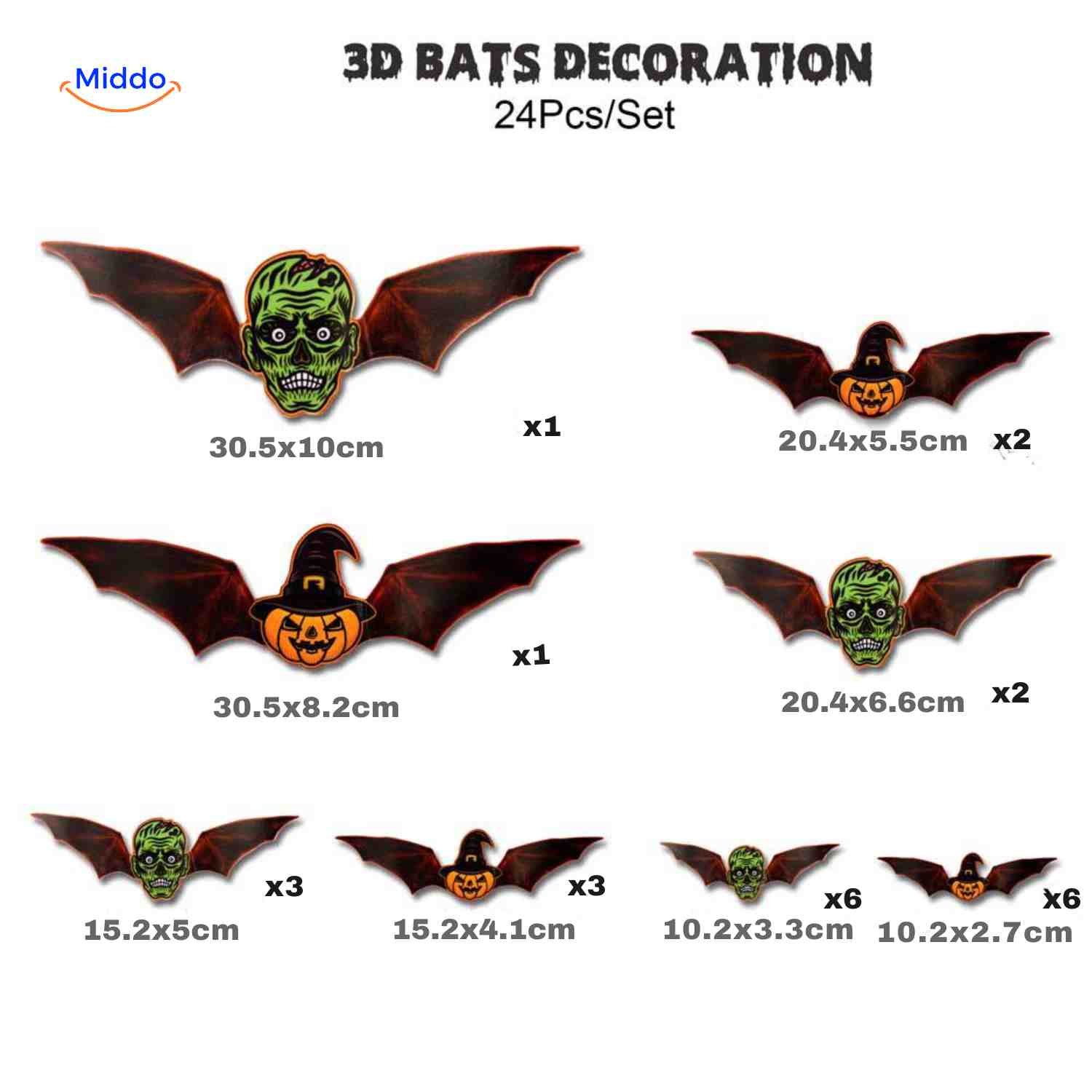 spooklight lamp 3d vleermuis decoratie 24 stuks halloween monsterstijl www.middo.nl