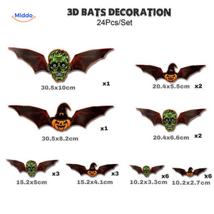 spooklight lamp 3d vleermuis decoratie 24 stuks halloween monsterstijl www.middo.nl