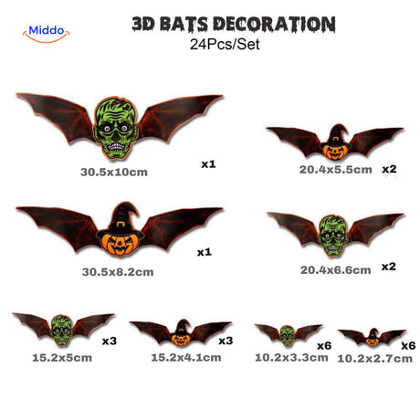 spooklight lamp 3d vleermuis decoratie 24 stuks halloween monsterstijl www.middo.nl