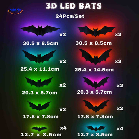 spooklight lamp 3d vleermuis led 24 stuks set halloween www.middo.nl