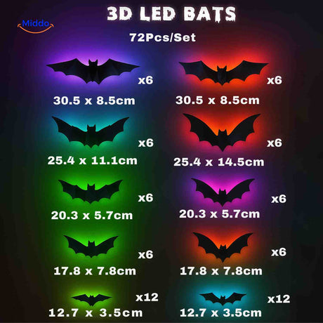 spooklight lamp 3d vleermuis led 72 stuks set halloween www.middo.nl