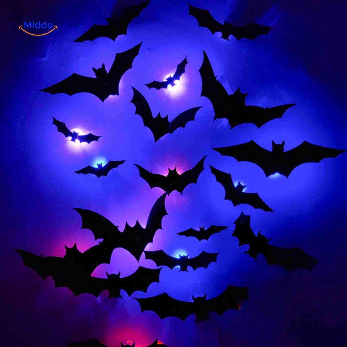spooklight lamp blauwe led vleermuizen halloween sfeerdecoratie www.middo.nl