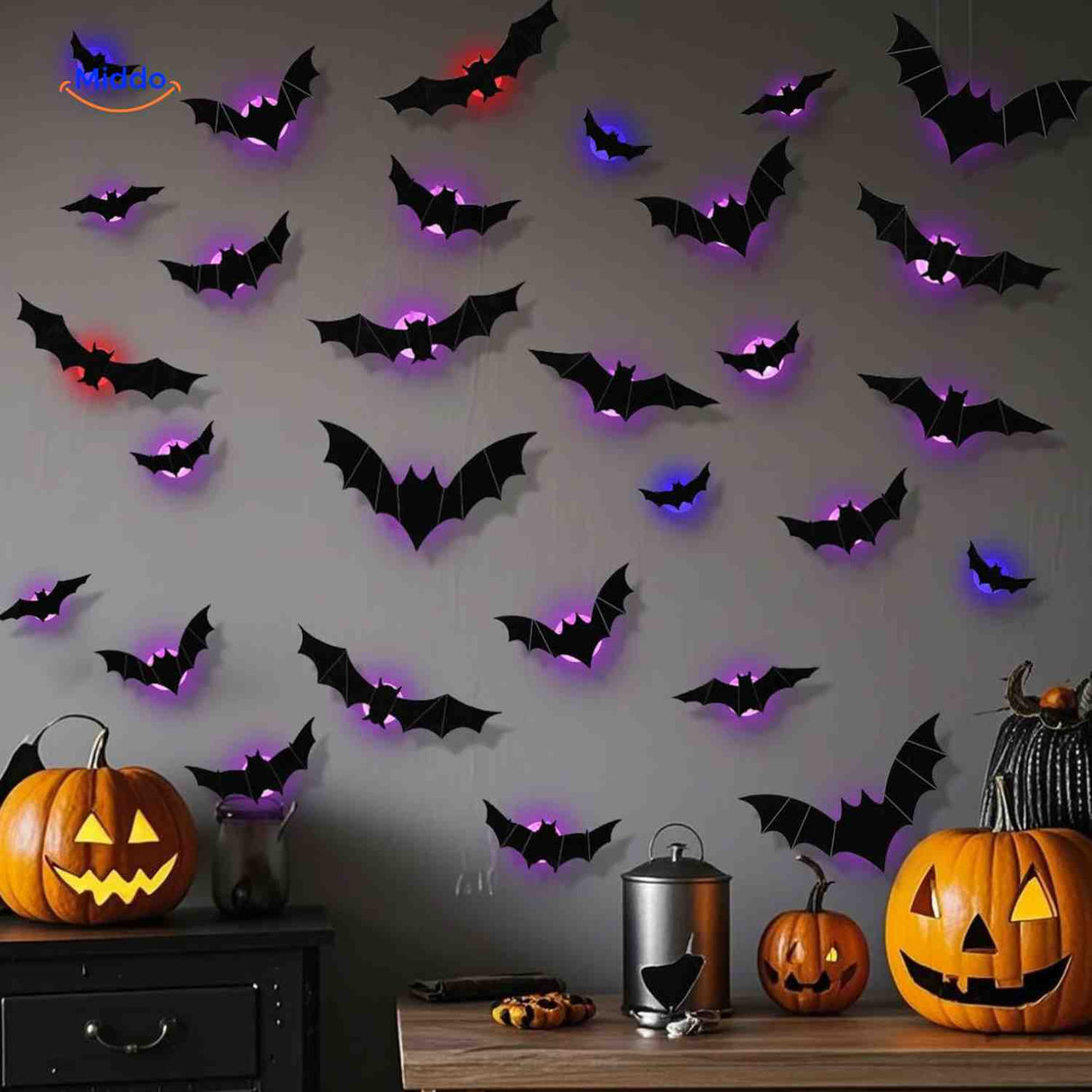 spooklight lamp halloween vleermuis muurdecor met led licht www.middo.nl