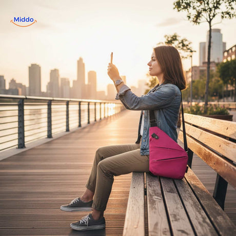 stratos borsttas man met grijze tas in stad www.middo.nl