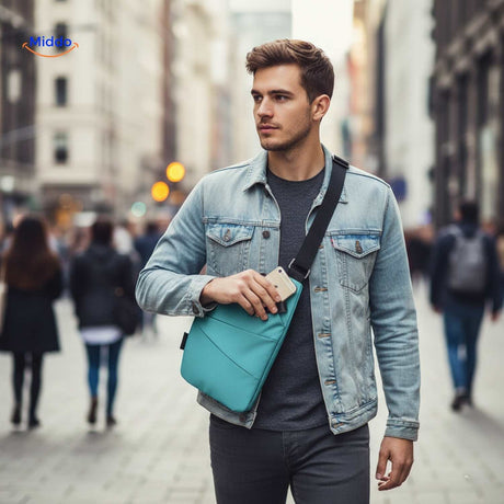 stratos borsttas man met grijze tas tijdens fietstocht www.middo.nl