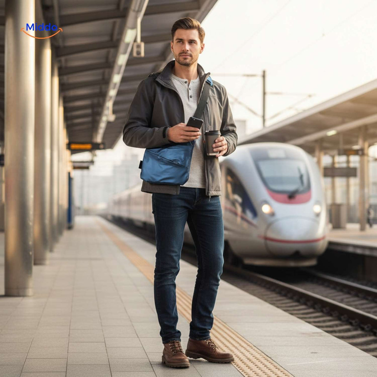 stratos borsttas unisex slingbag blauw reiziger station www.middo.nl