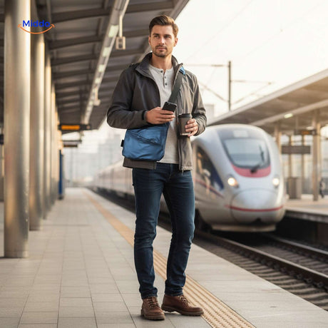 stratos borsttas unisex slingbag blauw reiziger station www.middo.nl