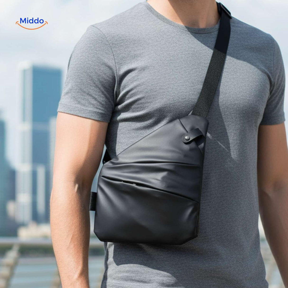 stratos borsttas unisex slingbag zwart grijs shirt www.middo.nl
