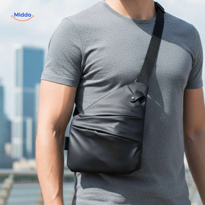 stratos borsttas unisex slingbag zwart grijs shirt www.middo.nl
