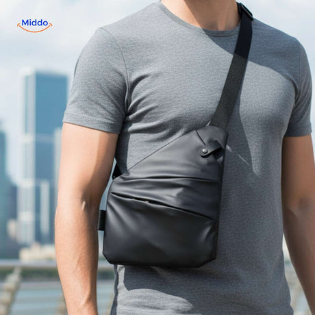 stratos borsttas unisex slingbag zwart grijs shirt www.middo.nl