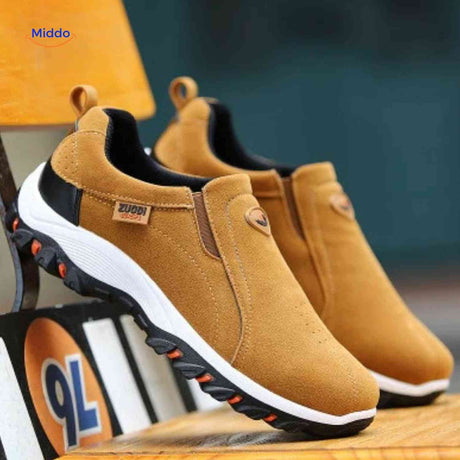 stridex heren instapschoenen suede geel comfortabele casual slip on sneakers www.middo.nl