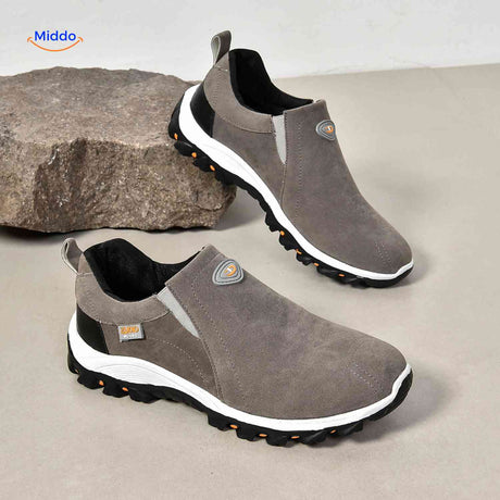 stridex heren slip on schoenen grijs suede lichtgewicht outdoor casual sneakers www.middo.nl