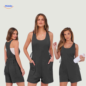 summiva jumpsuit grijs casual comfort met taillekoord en opbergzakken www.middo.nl