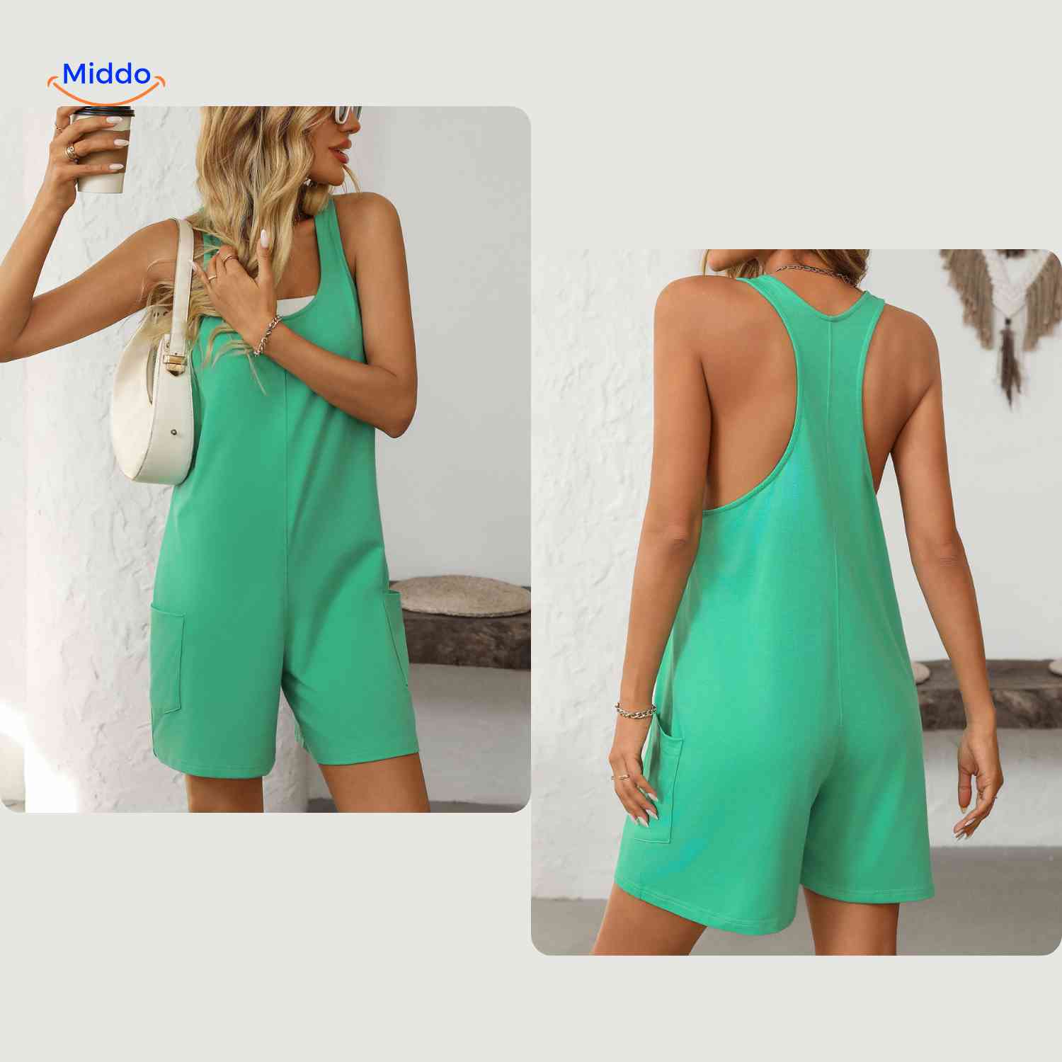 summiva jumpsuit groen zomers speels model met witte topje www.middo.nl