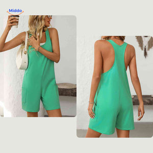 summiva jumpsuit groen zomers speels model met witte topje www.middo.nl