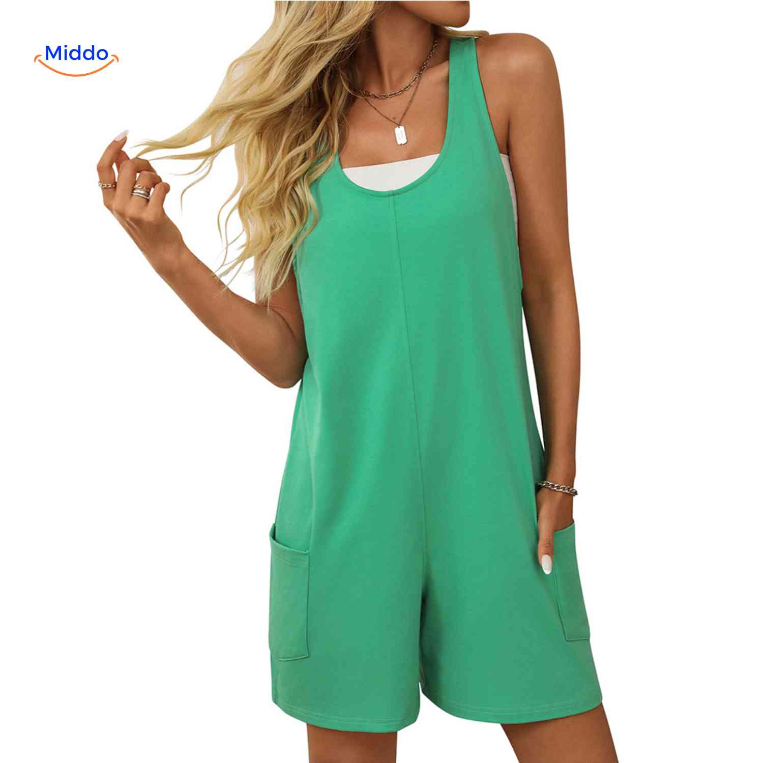 summiva jumpsuit groene zomerse dames romper met zakken www.middo.nl
