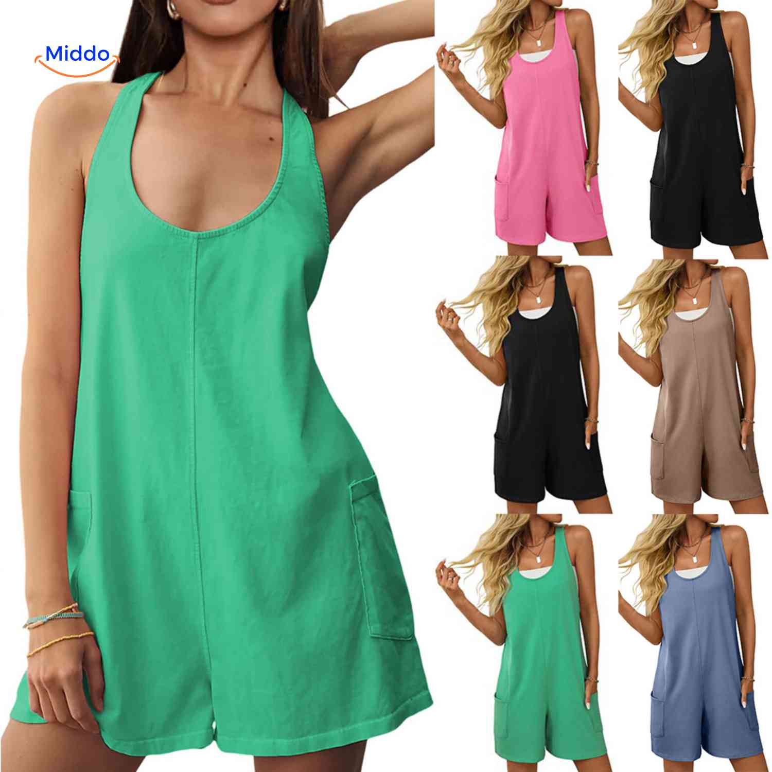 summiva jumpsuit roestkleur trendy zomerse look met opgestikte zakken www.middo.nl