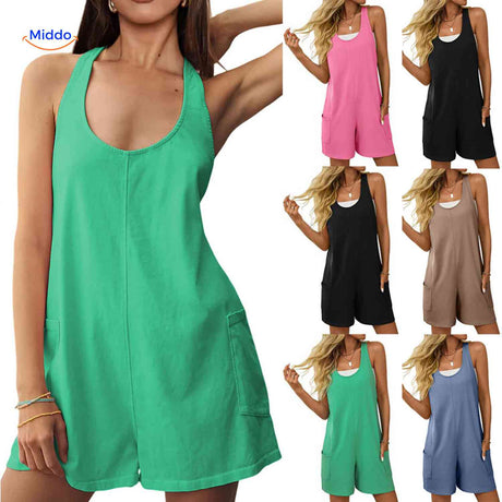 summiva jumpsuit roestkleur trendy zomerse look met opgestikte zakken www.middo.nl