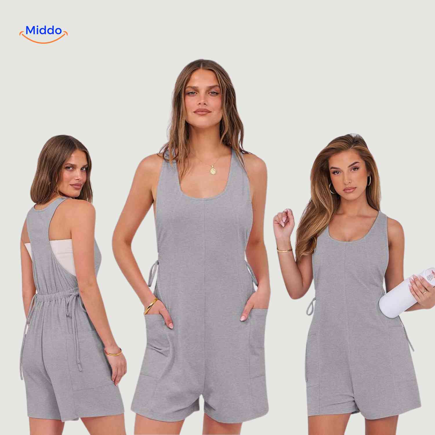 summiva jumpsuit roze drie modellen met taillekoord en zakken www.middo.nl