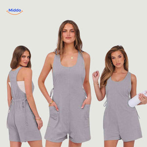 summiva jumpsuit roze drie modellen met taillekoord en zakken www.middo.nl