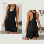 summiva jumpsuit zwart minimalistische dames jumpsuit met rugdetail en zakken www.middo.nl