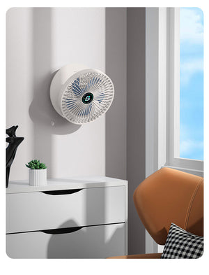SwiftAir ventilator gemonteerd aan een muur in een moderne kamer.
