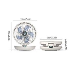 Afmetingen van de opvouwbare SwiftAir ventilator weergegeven.
