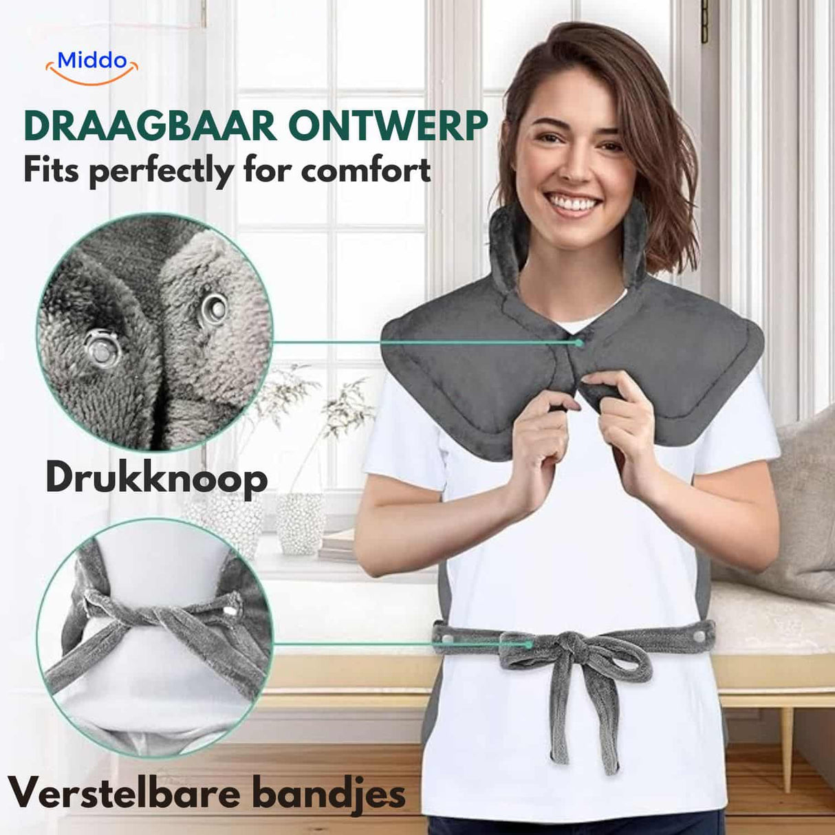 thermo relax verwarmingskussen draagbaar ontwerp verstelbare bandjes www.middo.nl