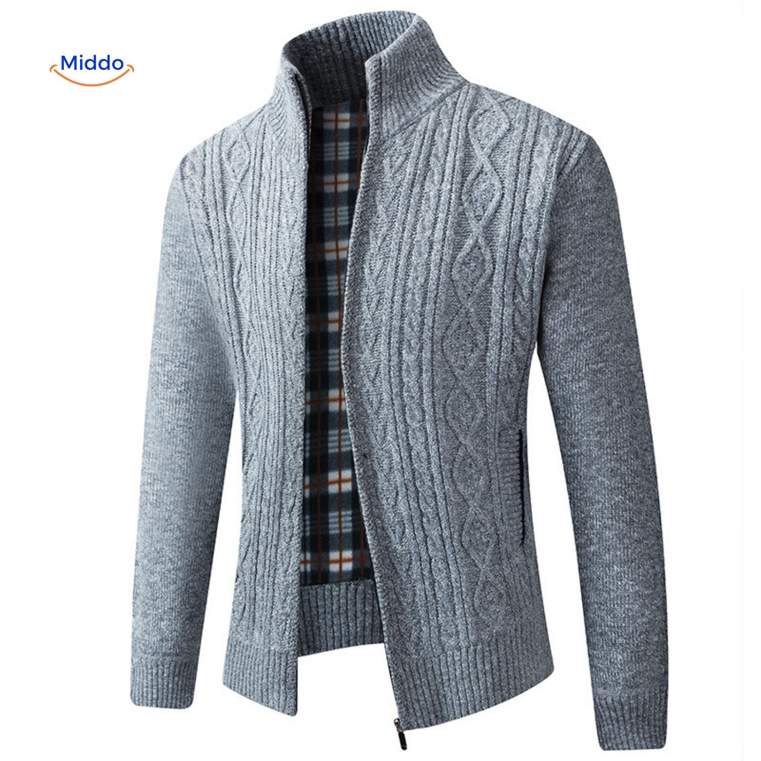 thermoknit vest gebreid gevoerd warm heren blauwgrijs www.middo.nl