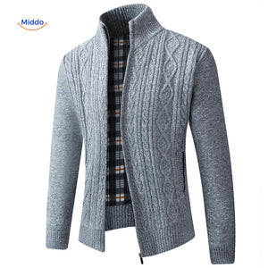 thermoknit vest gebreid gevoerd warm heren blauwgrijs www.middo.nl