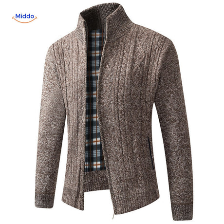 thermoknit vest gebreid gevoerd warm heren bruinzijde www.middo.nl
