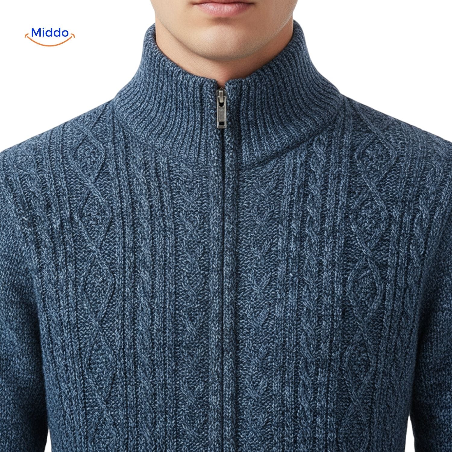 thermoknit vest heren detailfoto kraag rits blauw www.middo.nl