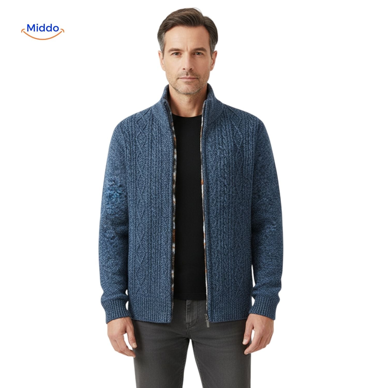 thermoknit vest heren volwassen model open blauw www.middo.nl